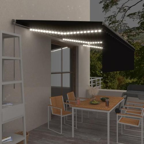Prolenta Premium - Auvent Manuel Rétractable Avec Store Et Led 6x3 M Anthracite