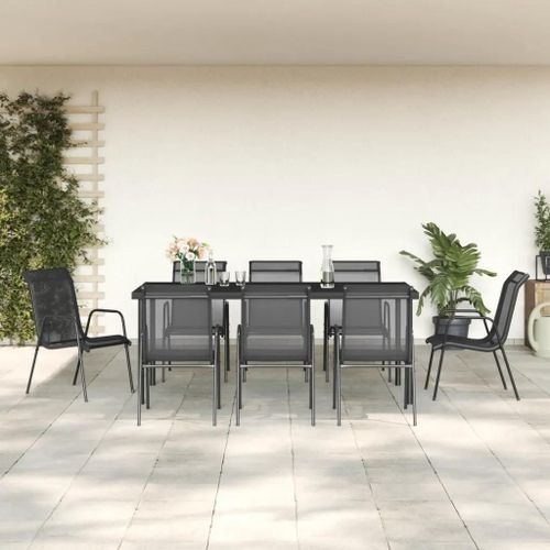 Prolenta Premium - Ensemble À Manger De Jardin 9 Pcs Noir Textilène Et Acier