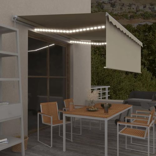 Prolenta Premium - Auvent Manuel Rétractable Avec Store Et Led 4x3 M Crème