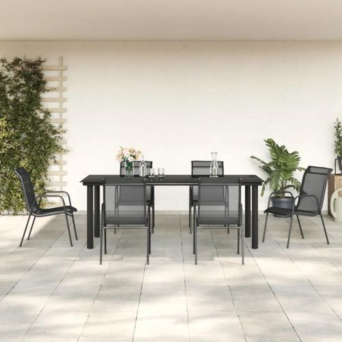 Prolenta Premium - Ensemble À Manger De Jardin 7 Pcs Noir Textilène Et Acier