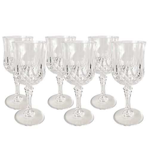 Alpina Verres À Vin Plastique Lot De 6 200ml - Verre À Pied Plastique Avec Effet Cristal - Convient Pour Boissons Gazeuses, Vin Rouge Et Blanc - Lavable À La Main - Transparent