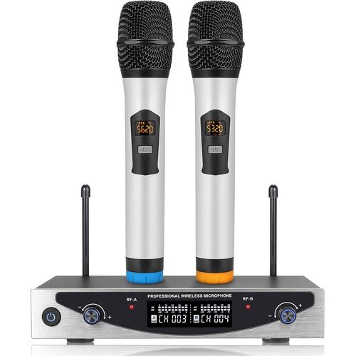 NAERYUT-Wireless Microphone Dual Channel Fixed Frequency Uhf Microphones High Definition Mic Set With Rechargeable Receiver For Karaoke Wedding Speech Party Church Classroom Dj