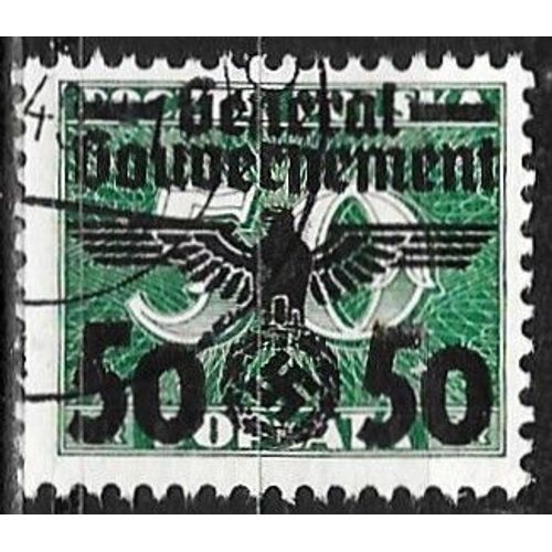 Pologne, Occupation Allemande, General Gouvernement 1940, Beau Timbre Yvert 55, Timbre Polonais D'Avant Guerre Surchargé Aigle Et Croix Gammée, Ainsi Que Nouvelle Valeur, Oblitéré, Tbe.