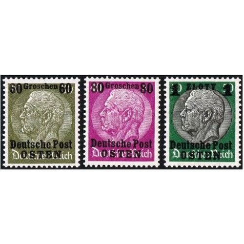 Pologne, Occupation Allemande 1939, Beaux Timbres Neufs* Yvert 26 27 28, Maréchal Hindenburg Avec Surcharge "Deutsche Post Osten" Et Nouvelle Valeur, Filigrane Croix Gammées.