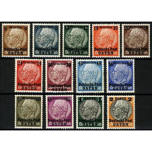 Pologne, Occupation Allemande 1939, Très Belle Série Complète Neuve** Luxe, Timbres 17 À 29, Marechal Hindenburg Surchargés "Deutsche Post Osten" Et Nouvelle Valeur En Gr. Et Zl..