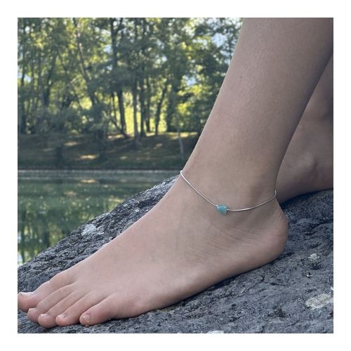 Bracelet De Cheville 1 Perle Amazonite Du Brésil Chaîne En Acier Fabriqué En France.