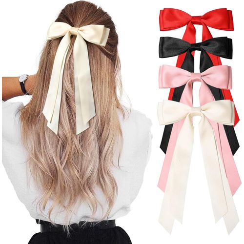 meimieshop-Lot De 4 N?uds À Cheveux En Satin Soyeux Pour Cheveux En Ruban Pour Queue De Cheval-Accessoires En Métal Pour Femmes Et Filles(Color-M)