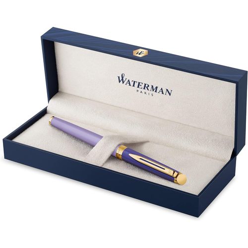 Meimieshop-Stylo Plume Waterman Hémisphère-En Métal Et Laque Violette Avec Finition En Plaqué Or-Plume Fine En Plaqué Or-Coffret Cadeau