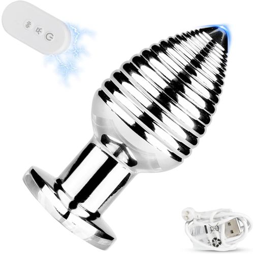 Meimieshop-Vibromasseur À Télécommande En Métal Vibrating Anal Plug G-Spot & Clitoris Provides Vibration Rainbow Led Light Base Spiral Texture With 10 Vibration Patterns Sex Toys For Men And Women