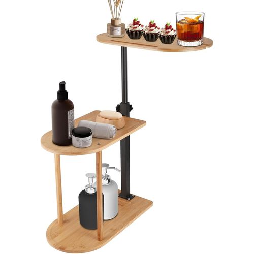 Meimieshop-Table D'appoint,Table Basse,Table De Salon,Table De Chevet,Étagère De Salle De Bain À Trois Niveaux,En Métal Et Bambou,Rotative À 360°,Comme Espace De Rangement Pour Salle De Bain,