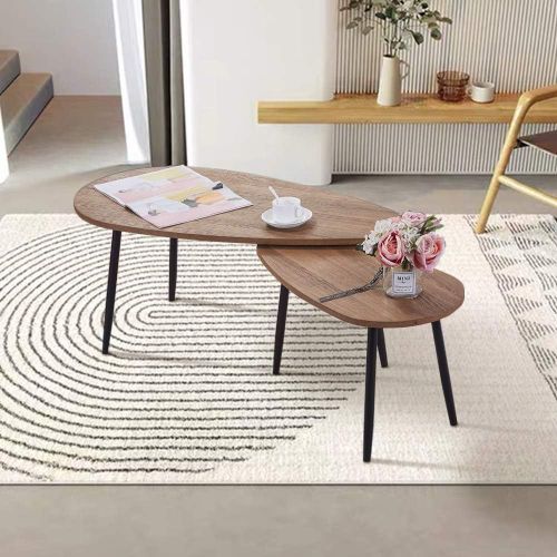 Meimieshop-Lot De 2 Table Gigognes Triangulaire Pour Salon,Table Basse Bois Scandinave,Table Gigognes Bureau,2 Table D'appoint Design,Marron