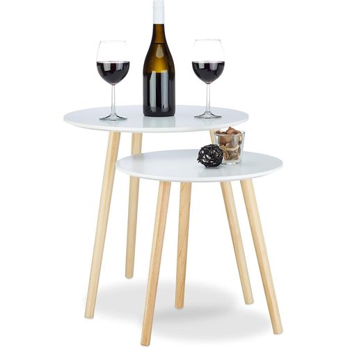 Meimieshop-10020985 Table D¿Appoint Lot De 2 Gigognes Scandinave Nordique Table Basse Ronde Salon Diamètre 39 Et 47,5cm,Blanc Nature