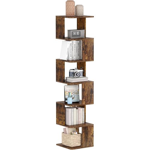 Meimieshop-Bibliothèque D'angle À 5/6 Niveaux,Bibliothèque D'angle En Bois En Forme De S,Étagère Ouverte,Étagère Autonome,Unité De Rangement Pour Salon,Salle D'étude,Bureau,Marron Rustique,180 X