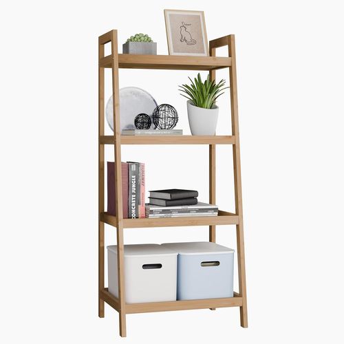 Meimieshop-Bibliothèque À Échelle En Bambou,Rangement Pour Salle De Bain,4 Niveaux D'étagères Pour La Chambre À Coucher,La Cuisine,Le Balcon(Naturel)