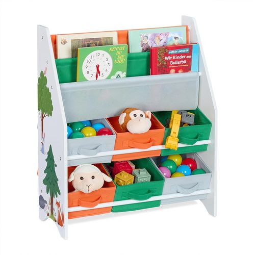 Meimieshop-Étagère Enfants Avec 6 Boîtes Et 2 Cases,Meuble De Rangement Enfant,Hlp : 74x62,5x31cm,Coloré
