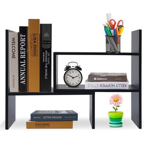 Meimieshop-Bibliothèque Réglable Étagère À Livres,Support Pour Étagère,Étagère Extensible En Bois Pour Bureau,Salon(Noir)