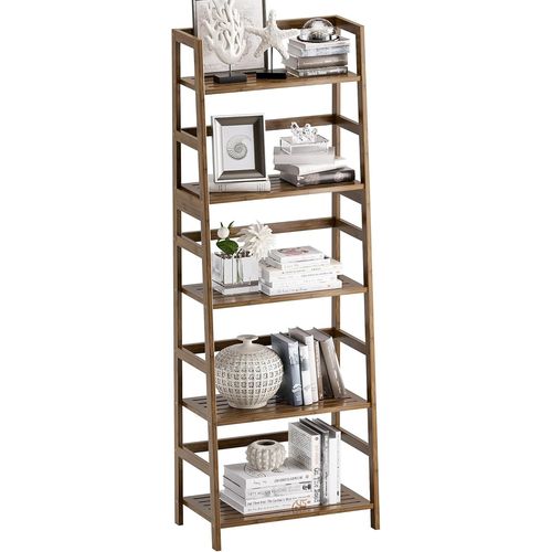 Meimieshop-Étagère Échelle,Étagère À 5 Niveaux,Bibliothèque Robuste En Bambou,Étagère De Rangement En Bois Ouverte Et Autoportante,Présentoir D'angle Moderne Pour Le Salon,La Salle De Bain,Noyer
