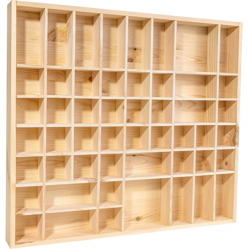Meimieshop-Vitrine Murale Etagere Bois Non Peinte|51 Compartiments|52x46x5cm|Vitrine Pour Collection|Petit Meuble De Rangement|Bureau Et Bibliotheque|Salon Figurine