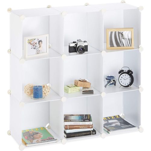 Meimieshop-10021956_49 Étagère Rangement 9 Casiers Modulable Diy Assemblage Plug In Bibliothèque,Noir,Plastique,Blanc,32x95.5cm