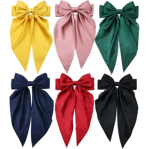 meimieshop-Lot De 6 Grandes Barrettes À Cheveux En Satin Avec N?ud Géant Surdimensionné Avec Ruban Soyeux Pour Chignon Et Queue De Cheval-Accessoires Pour Femme Et Fille