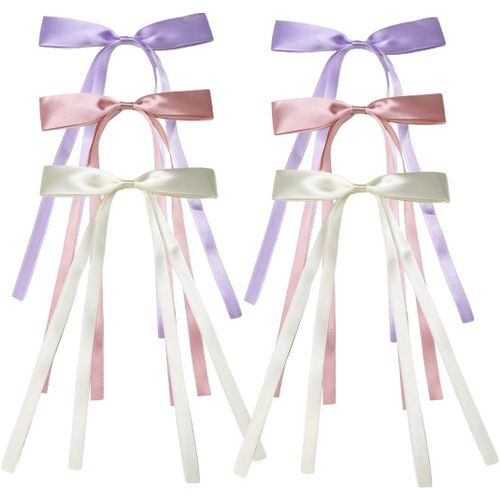 Meimieshop-Lot De 6 N?Uds À Cheveux En Satin Soyeux Pour Cheveux En Ruban Pour Queue De Cheval-Accessoires En Métal Pour Femmes Et Filles