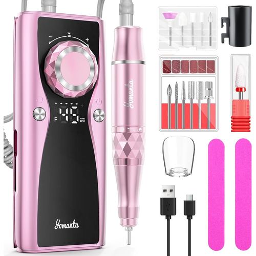 Meimieshop-Ponceuse Pour Ongles Professionnel,45000 Rpm Nail Drill Portable,10h+ Durée De Vie De La Batterie,Rechargeable Ponceuse A Ongle,Écran Lcd,Direction De Rotation Réglable-Or Rose 
