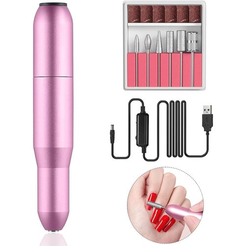 Meimieshop-Ponceuse Pour Ongles Électrique,Kit De Manucure Et Pédicure Électrique Portable 6 En 1,Ponceuse Pour Ongles Professionnel,Kit De Coupe-Ongles Avec Pointe En Céramique Pour Manucure Et Pedicure 
