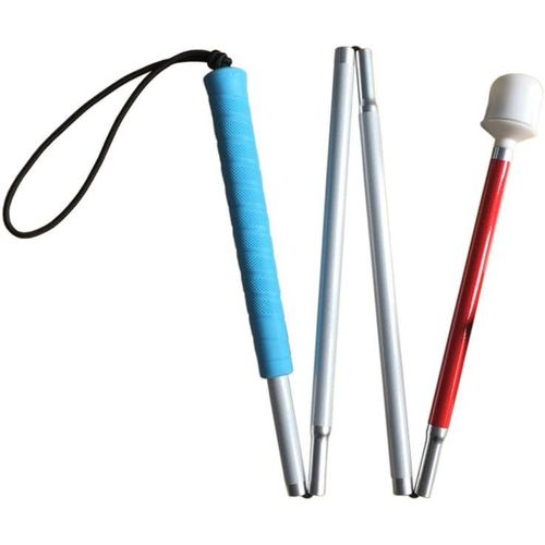 Meimieshop-Canne Blanche Pliante En Aluminium 4 Sections Avec Boule Tournante À Roulement Pour Les Enfants 100cm(39 Pouces),Bleu Poignée