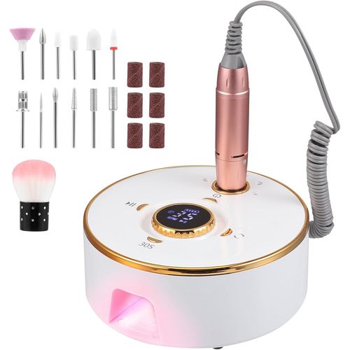 meimieshop-Ponceuse À Ongles Électrique Professionnelle 13 En 1 Avec Batterie De 4000 Mah Et Affichage Led-Lime À Ongles-35 000 Tr/Min-Blanc