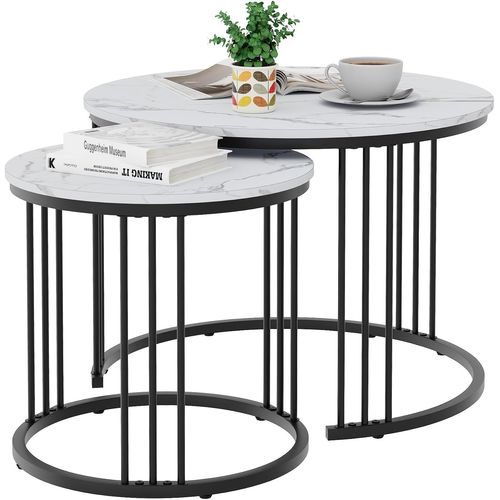 Meimieshop-Hm3056 Lot De 2 Tables Basses Rondes Noir