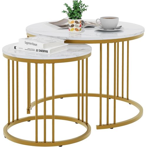 Meimieshop-Hm3055 Lot De 2 Tables Basses Rondes Doré