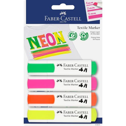 Meimieshop-159591-Marqueurs Textiles De Couleurs Fluo Pour Tissus Clairs,4 Marqueurs Néon,Largeur De Trait De 1 À 5 Mm