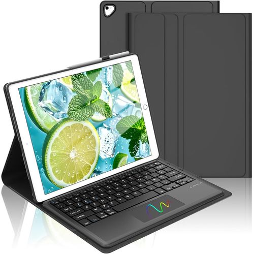 NAERYUT-Keyboard For Ipad Pro 12.9 2017/2015,Keyboard Case For Ipad Pro 12.9 2Nd/1St Generation With Touchpad,Rechargeable Azerty Keyboard,Black