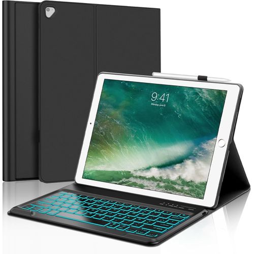 NAERYUT-Keyboard Case For Ipad Pro 12.9 2015 1St/2017 2Nd Generation¿French Azerty 7 Colours Backlit Detachable Keyboard,Case For Ipad Pro 12.9 Inch 2Nd/1St Gen 2017/2015,Black