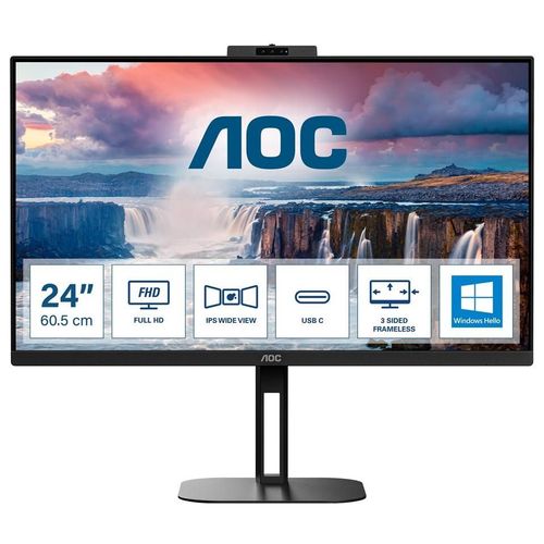 AOC Value-line 24V5CW/BK - V5 series - écran LED - 24" (23.8" visualisable) - 1920 x 1080 Full HD (1080p) @ 75 Hz - IPS - 300 cd/m² - 1000:1 - 4 ms - HDMI, DisplayPort, USB-C - haut-parleurs -...