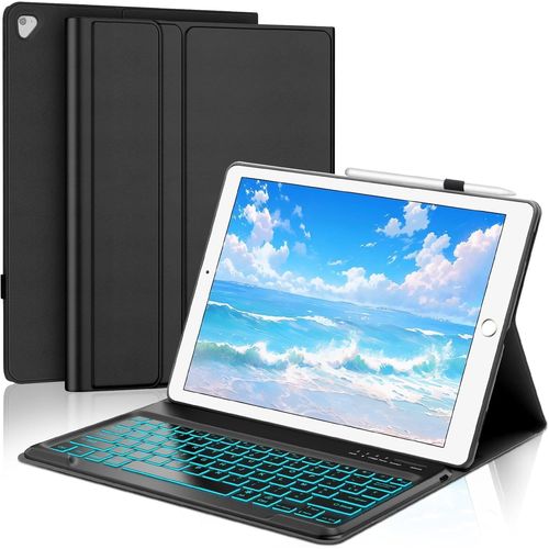 NAERYUT-Keyboard For Ipad Pro 12.9 Inch 2015/2017 (1St/2Nd Generation) With Backlit,Detachable Keyboard Case For Ipad Pro 12.9"" 2017/2015 Azerty Bluetooth Detachable Black