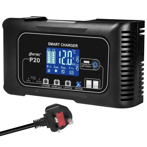 Royaume-Uni - Htrc-Chargeur De Batterie De Voiture Entièrement Automatique 12v/24v 20a, Pour Moto, Au Lithium Lifepo4 Gel Agm, Support Plomb-Acide, Réparation