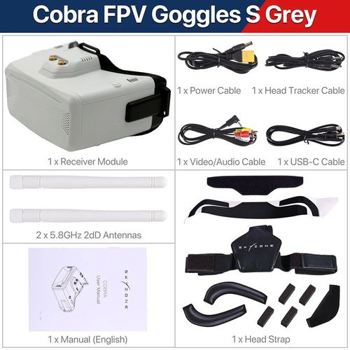 Cobra S Gris - Lunettes Vidéo S X V2 Fpv Pour Drone Fpv, 800x480, 4,3 Pouces, 1280x720, 5.8g, 48ch, Récepteur, Tête Tracker Dvr-Générique