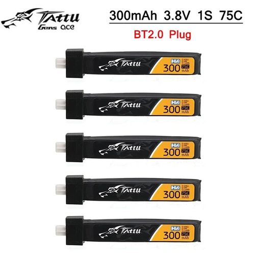5pcs Avec Bouche Bt2.0 - Tattu-Batterie Lipo Avec Prise Bt2.0 Pour Kit Betaflolong Ceuts Fpv, Connecteur Racing Drone Fpv Bt2.0, 1s, 300mah, 3.8v, 75c, Hv, 4.35v, 5 Pièces-Générique