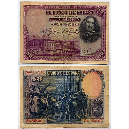 Espagne / Billet De 50 Pesetas De 1928 / Portrait De Diego Velasquez