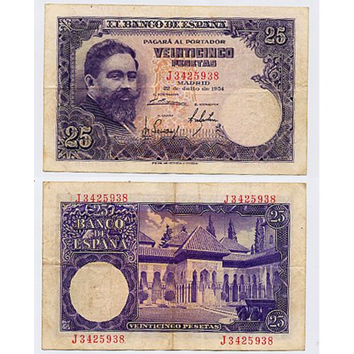 Espagne / Billet De 25 Pesetas De 1954 / Isaac Albeniz