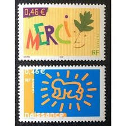 Timbres De Messages : "Merci" Et Naissance La Paire Année 2003 N° 3540 3541 Yvert Et Tellier Luxe