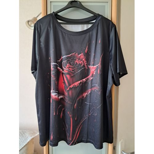 T-Shirt Taille 54-56 Noir Motif Rose Rouge