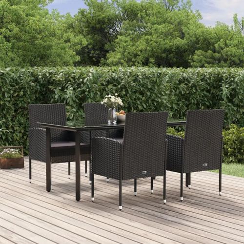 Prolenta Premium - Ensemble À Manger De Jardin Coussins 5pcs Noir Résine Tressée