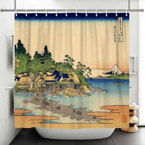ERSHI-122x183cm Monter Fuji Paysage Rideau de Douche Japonais Cottage Océan Plage Orient Traditionnel Ethnique Anime Kanagawa pour[3