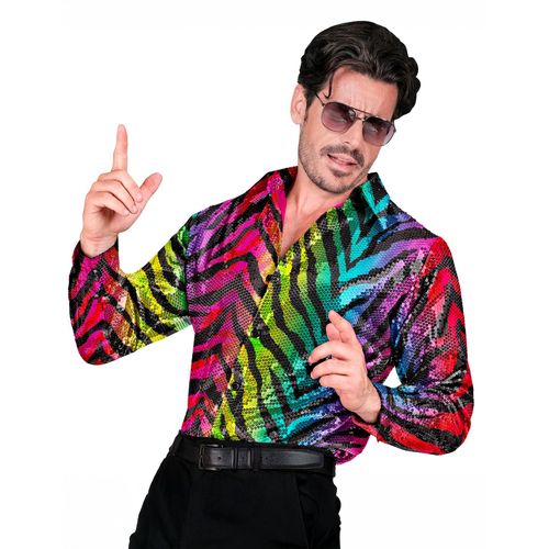 Chemise À Sequins Tigrée Arc En Ciel Homme - Taille: Xxl
