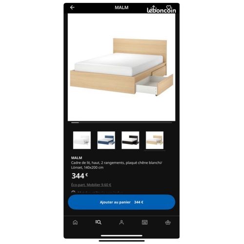 Cadre De Lit Double Ikea Malm 160x200 Chêne Clair À Vendre 