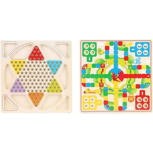 ERSHI-Jeu de Dames en Bois Dames Chinoises en Bois colorées Western Publishing Lisse Avion d'échecs Jeu de société Familial Puzzle[2