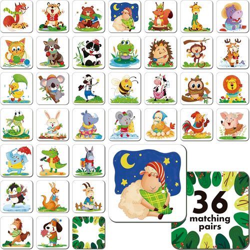 ERSHI-Jeu d'association de mémoire, 72 Cartes d'association d'animaux pour Les Tout-Petits 36 modèles de Cartes mémoire Jouets d'a[3