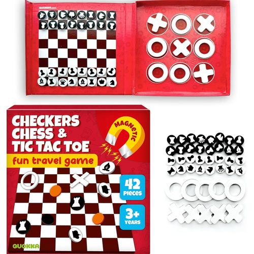 Ershi-Quokka Jeux De Voyage Pour Enfant 3 4 5 Ans - 3 En 1 Echecs Magnétique - Jeu De Dames - Morpion - Jeu De Societe Magnétique [1